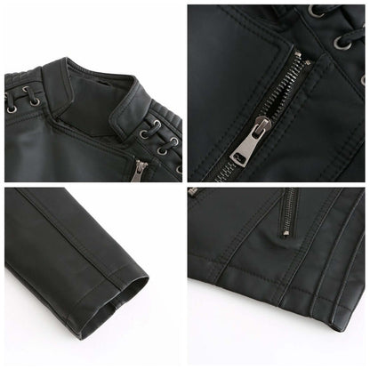 Modische Lederjacke Damen Biker Style - IdealeKleiden