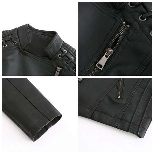 Modische Lederjacke Damen Biker Style - IdealeKleiden