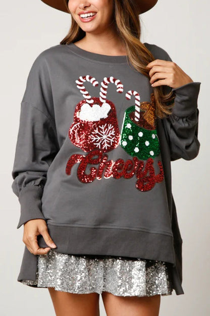 Pull de Noël à paillettes Tasse Décontracté