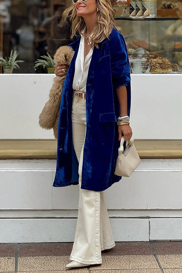 Trench-coat de luxe long pour femme en velours doré