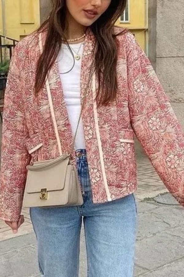 Cardigan élégant imprimé manches longues coton