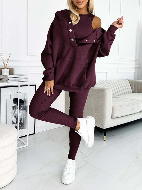 Survêtement 3 pièces pour femme, sweat à capuche et pantalon slim