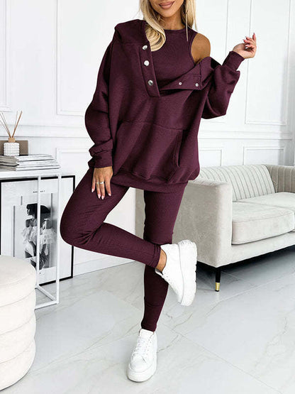 Survêtement 3 pièces pour femme, sweat à capuche et pantalon slim