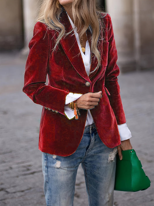 Eleganter Damen Blazer Samt Optik - IdealeKleiden