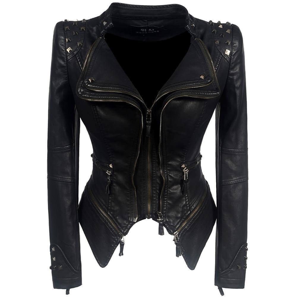 Veste en cuir gothique pour femmes, style noir