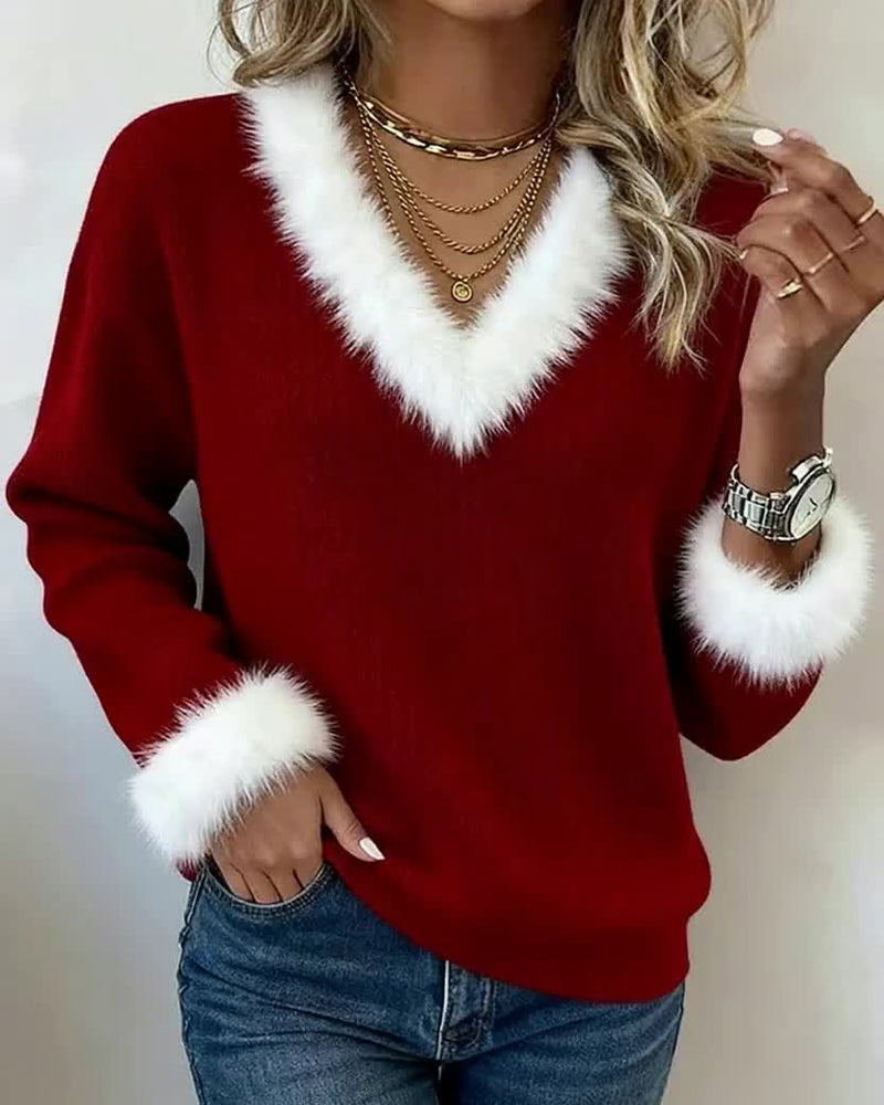Robe élégante femme col en V manches longues