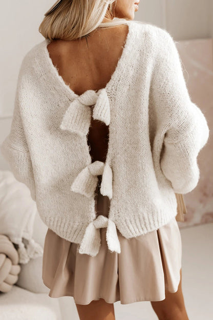 Pull tricoté femme dos ouvert nœud