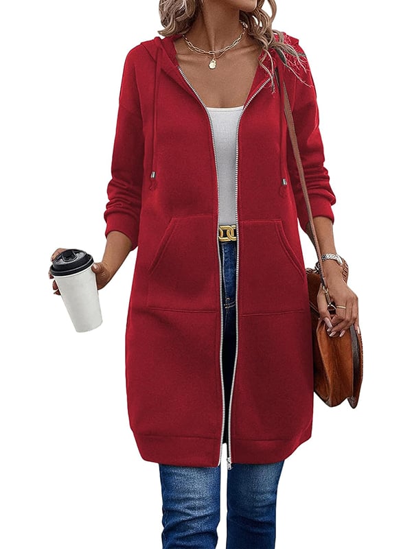 Veste à capuche à manches longues zippée pour femme