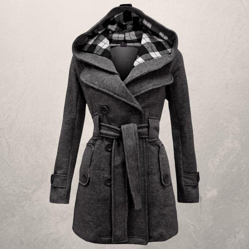 Trench-coat classique croisé avec capuche