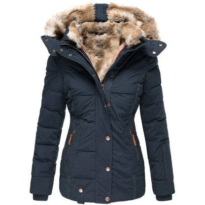Doudoune femme chaude doublée avec capuche en fourrure