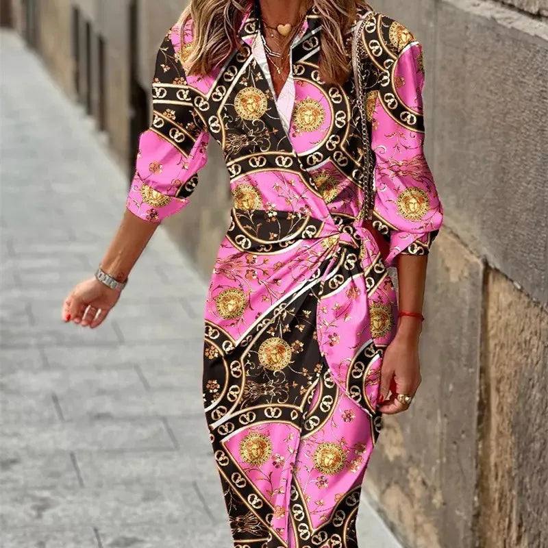Robe femme élégante style portefeuille mi-longue