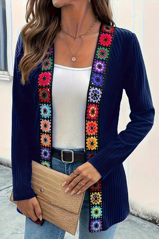 Elegante Strickjacke Blumenmuster Langärmlig - IdealeKleiden