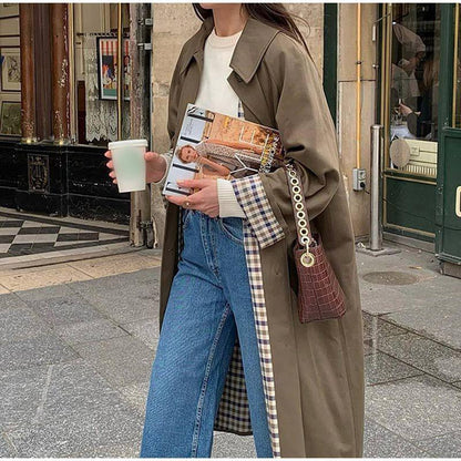 Damen Wintertrenchcoat Wasserfest Lang Kariert - IdealeKleiden