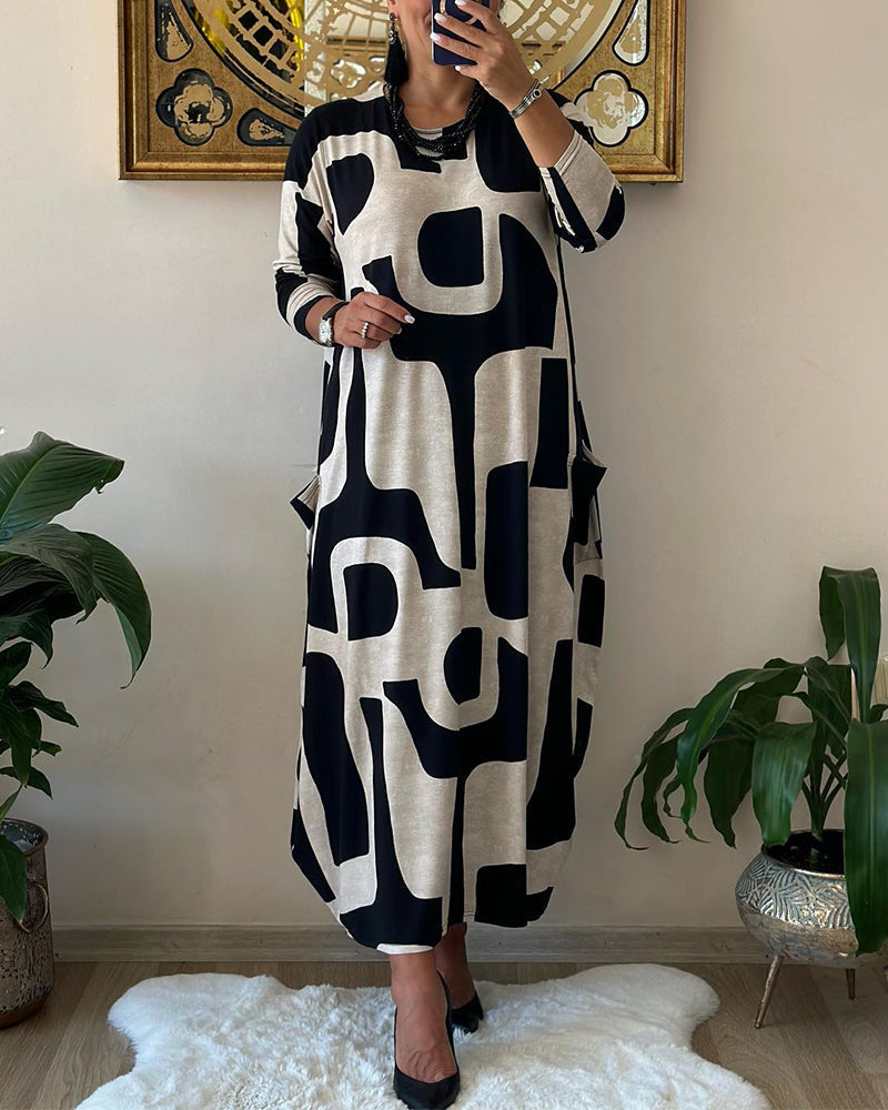 Robe longue à manches longues imprimée pour femme