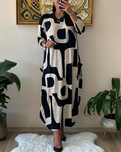 Robe longue à manches longues imprimée pour femme