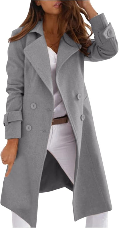 Manteau élégant en laine pour femme, fermeture boutonnée
