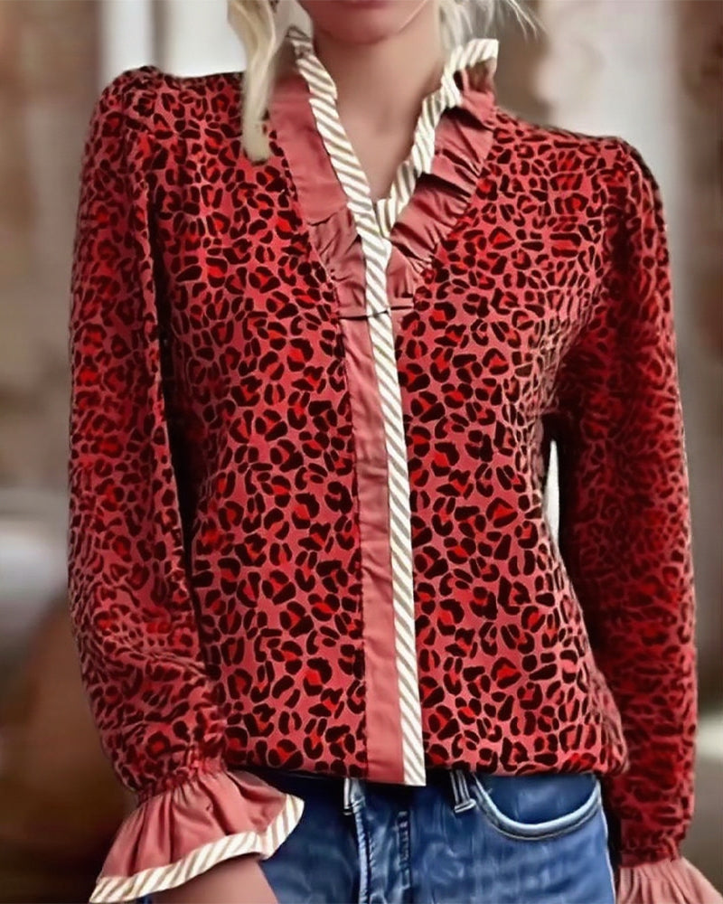 Robe décontractée léopard à manches longues pour femme