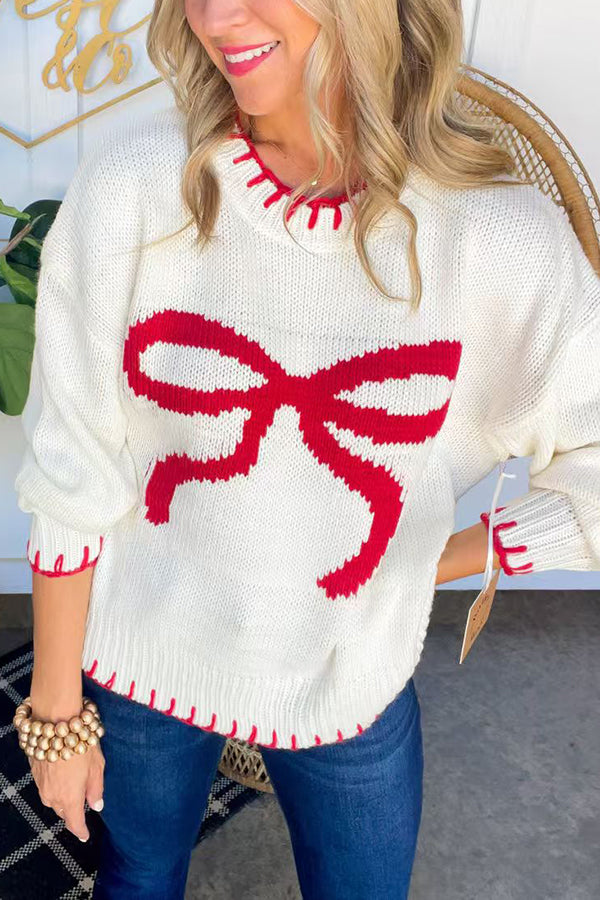 Weihnachts-Pullover Langarm Kontrastfarben Gestrickt - IdealeKleiden