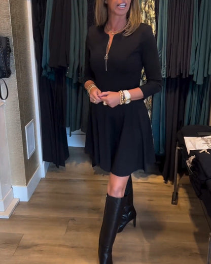 Robe élégante unie à fermeture éclair pour femme