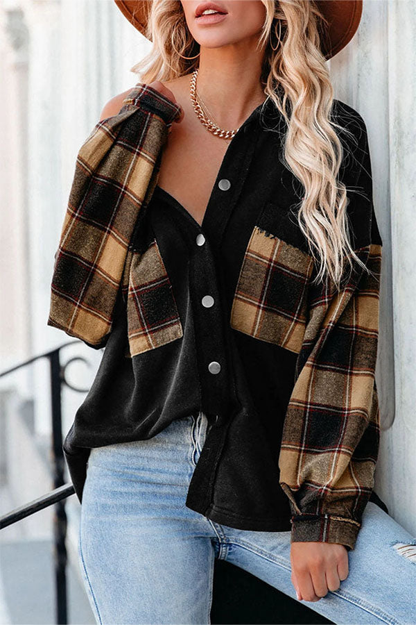 Übergroße Patchwork Jacke Mit Brusttasche - IdealeKleiden