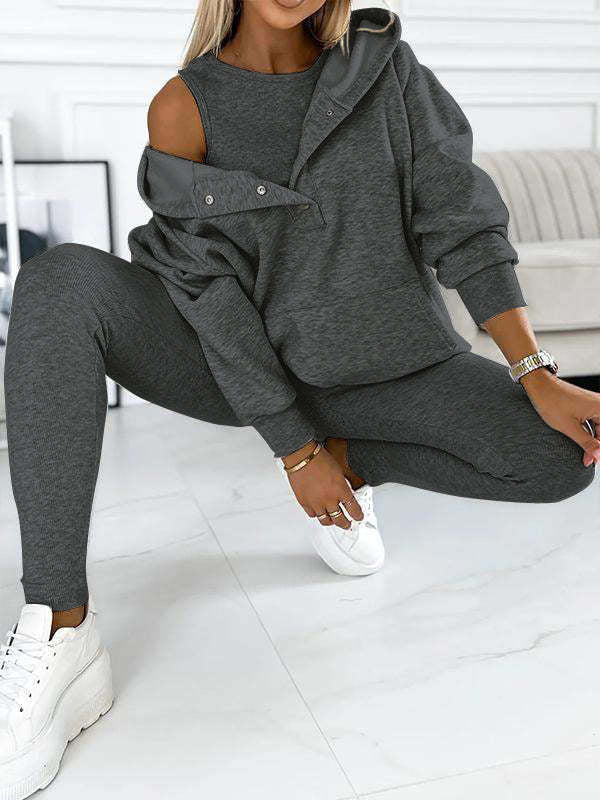 Survêtement 3 pièces pour femme, sweat à capuche et pantalon slim