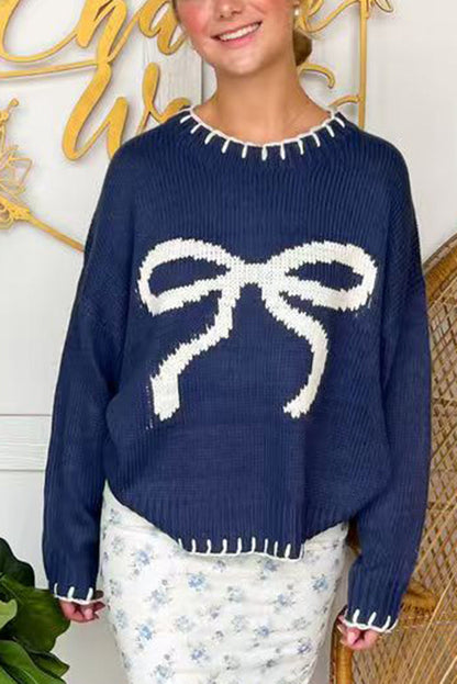 Pull de Noël manches longues en maille contrastante