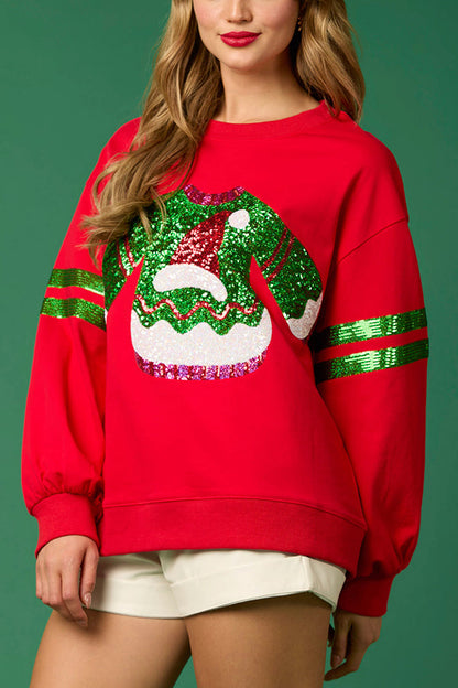 Sweat-shirt de Noël à sequins, col rond, scintillant