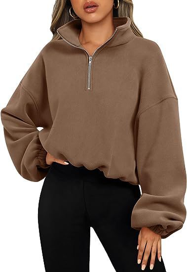 Sweat-shirt sportif, col montant, demi-zip