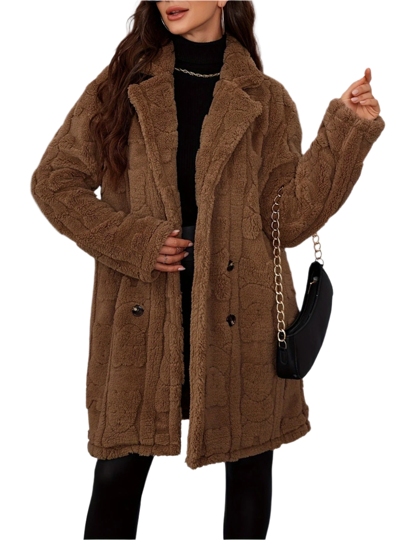 Manteau de fourrure de luxe marron pour femme élégante