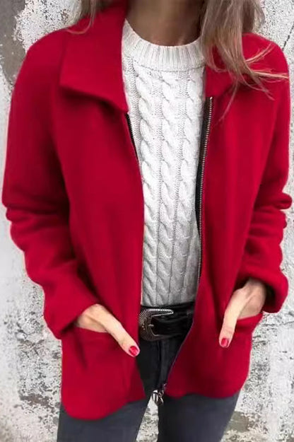 Veste décontractée pratique, col, poche, fermeture éclair