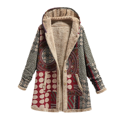 Manteau à capuche style patchwork doublé polaire douce
