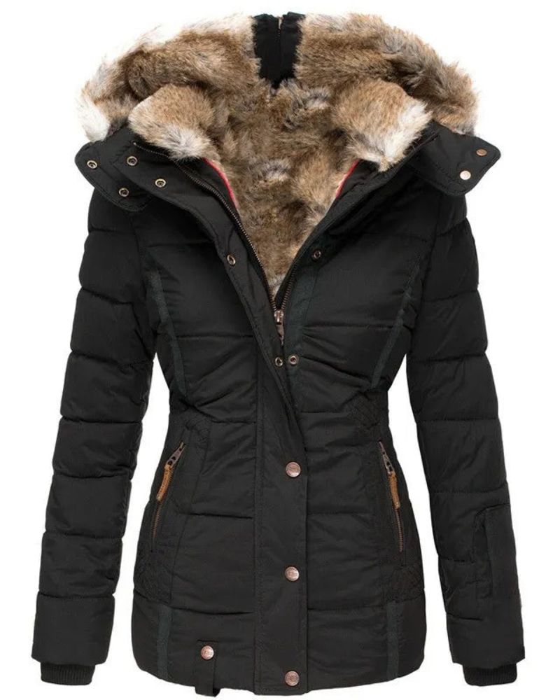 Manteau d'hiver femme garni de fourrure chaud