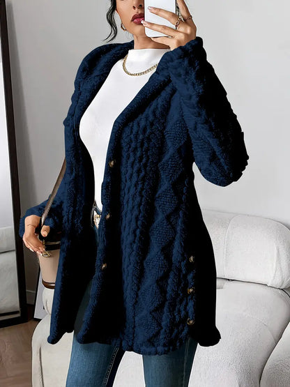 Veste longue d'hiver pour femme avec capuche et boutons