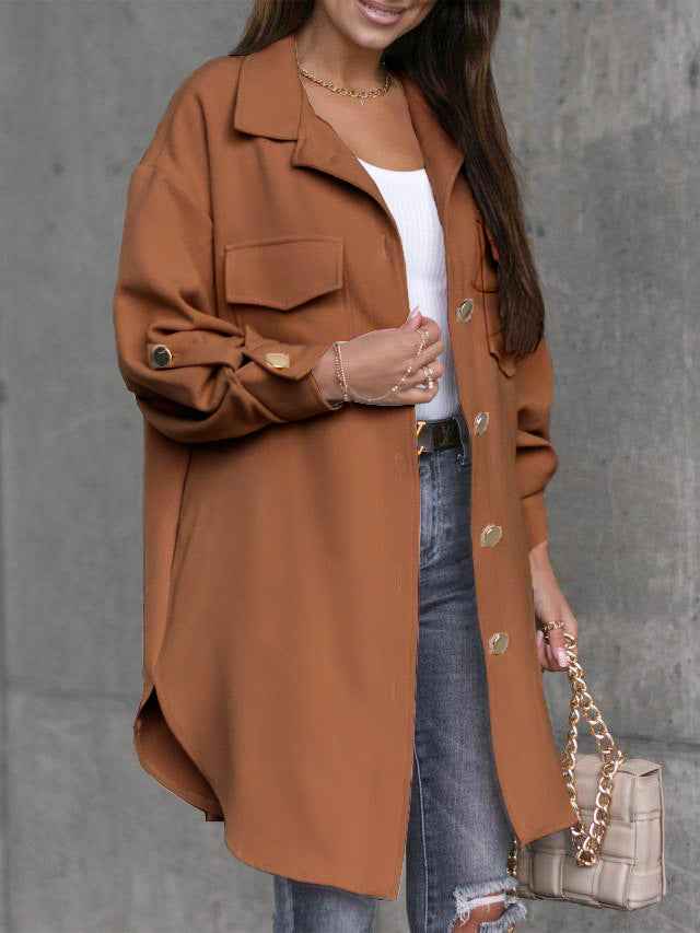 Veste confortable pour femme, manches longues, col en laine