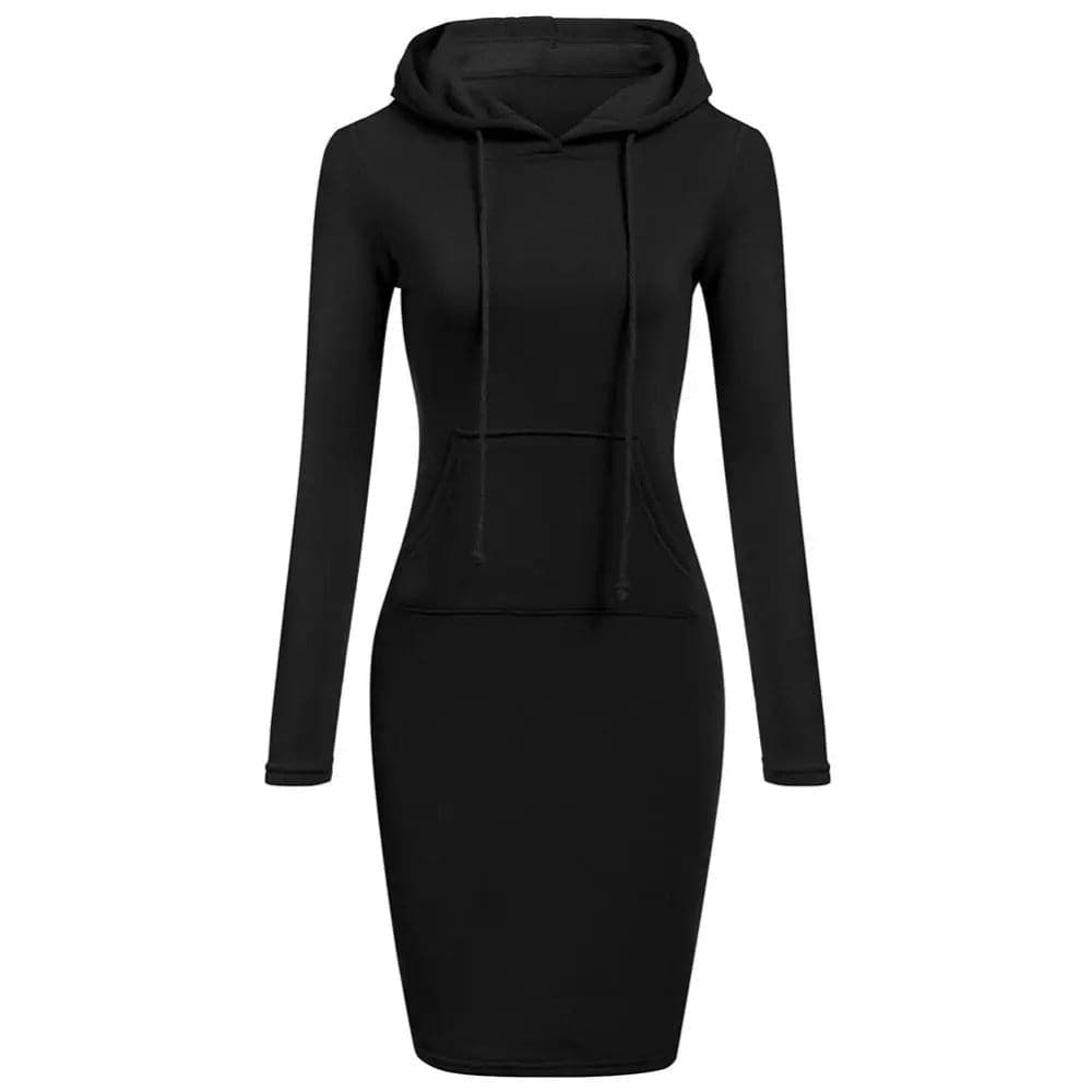 Modisches Hoodie Kleid mit Kapuze und Kängurutasche - IdealeKleiden