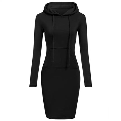 Modisches Hoodie Kleid mit Kapuze und Kängurutasche - IdealeKleiden