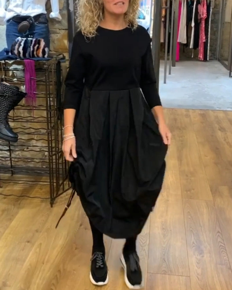 Robe patchwork à cordon de serrage et motif floral