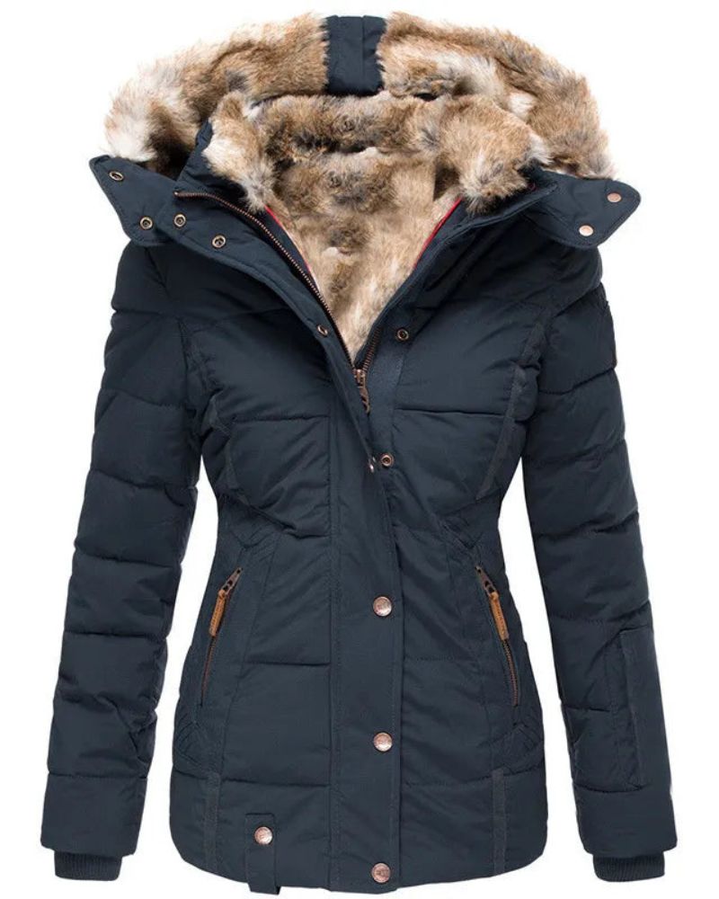 Manteau d'hiver femme garni de fourrure chaud
