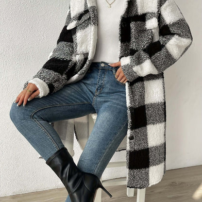 Manteau à carreaux élégant à manches longues pour femme