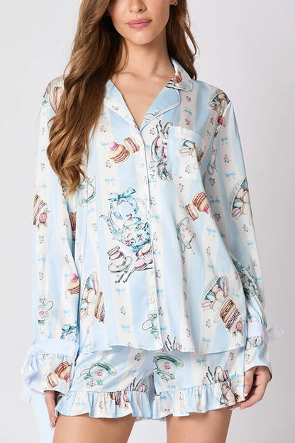 Ensemble de fête de Noël | Haut imprimé avec nœud papillon et short à volants
