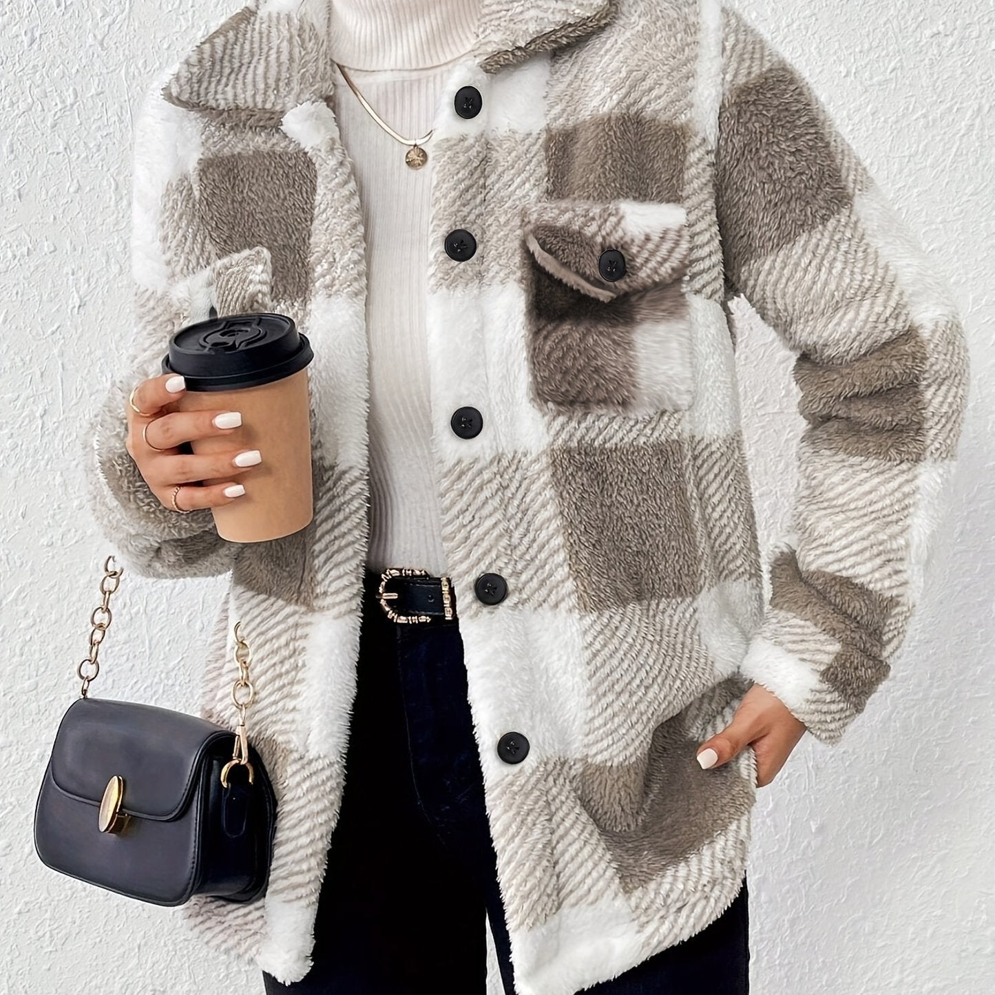 Veste à carreaux pour femme Douce et confortable