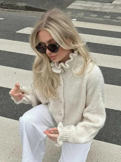 Cardigan élégant pour femme, boutons, col moderne