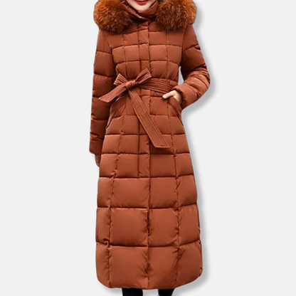Manteau d'hiver long matelassé pour femme avec capuche