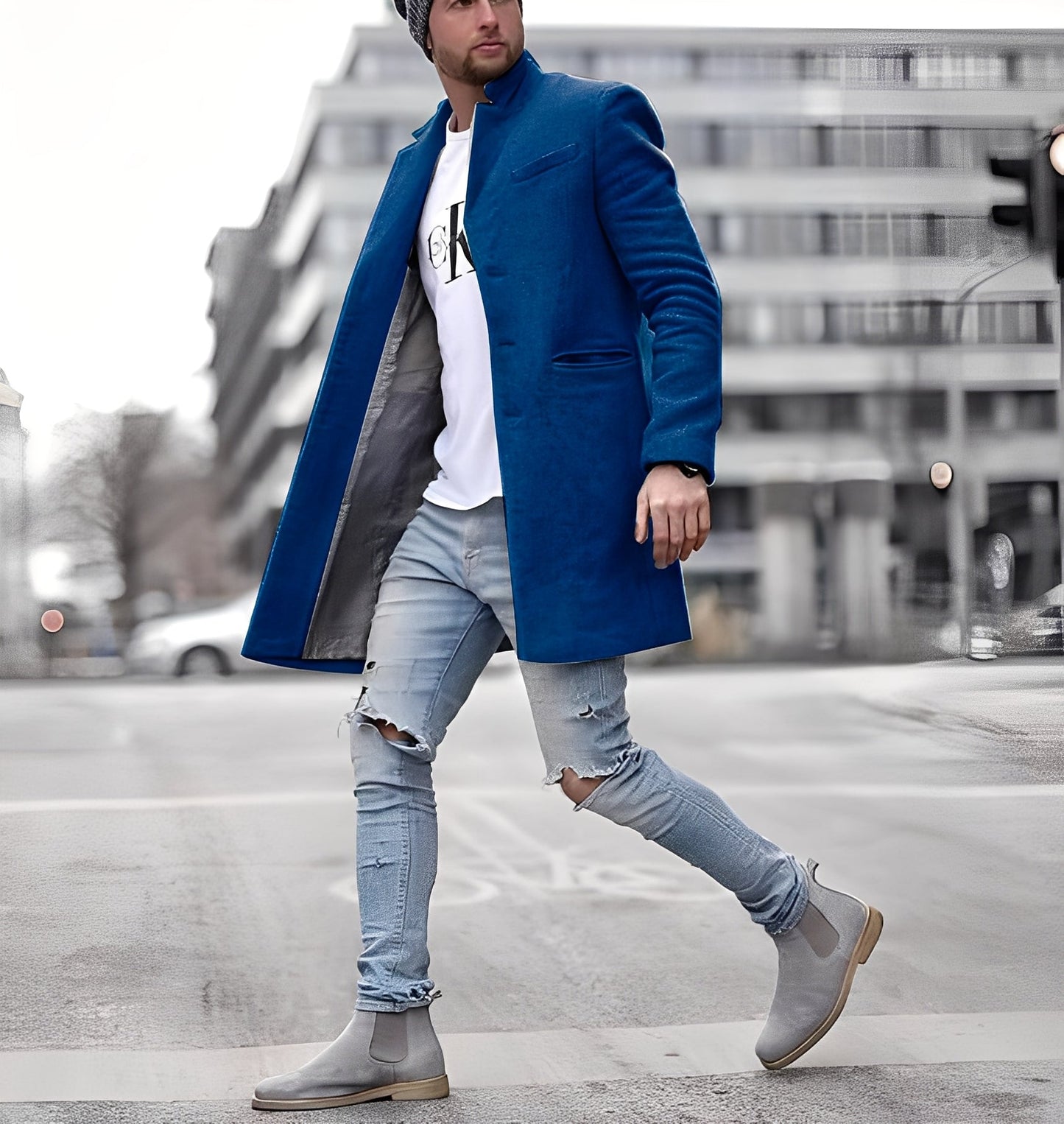 Élégant manteau long en laine pour homme