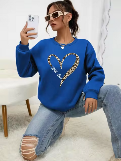 Pull tendance à motif léopard et cœur