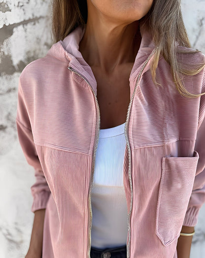 Veste en velours côtelé confortable pour femme avec capuche