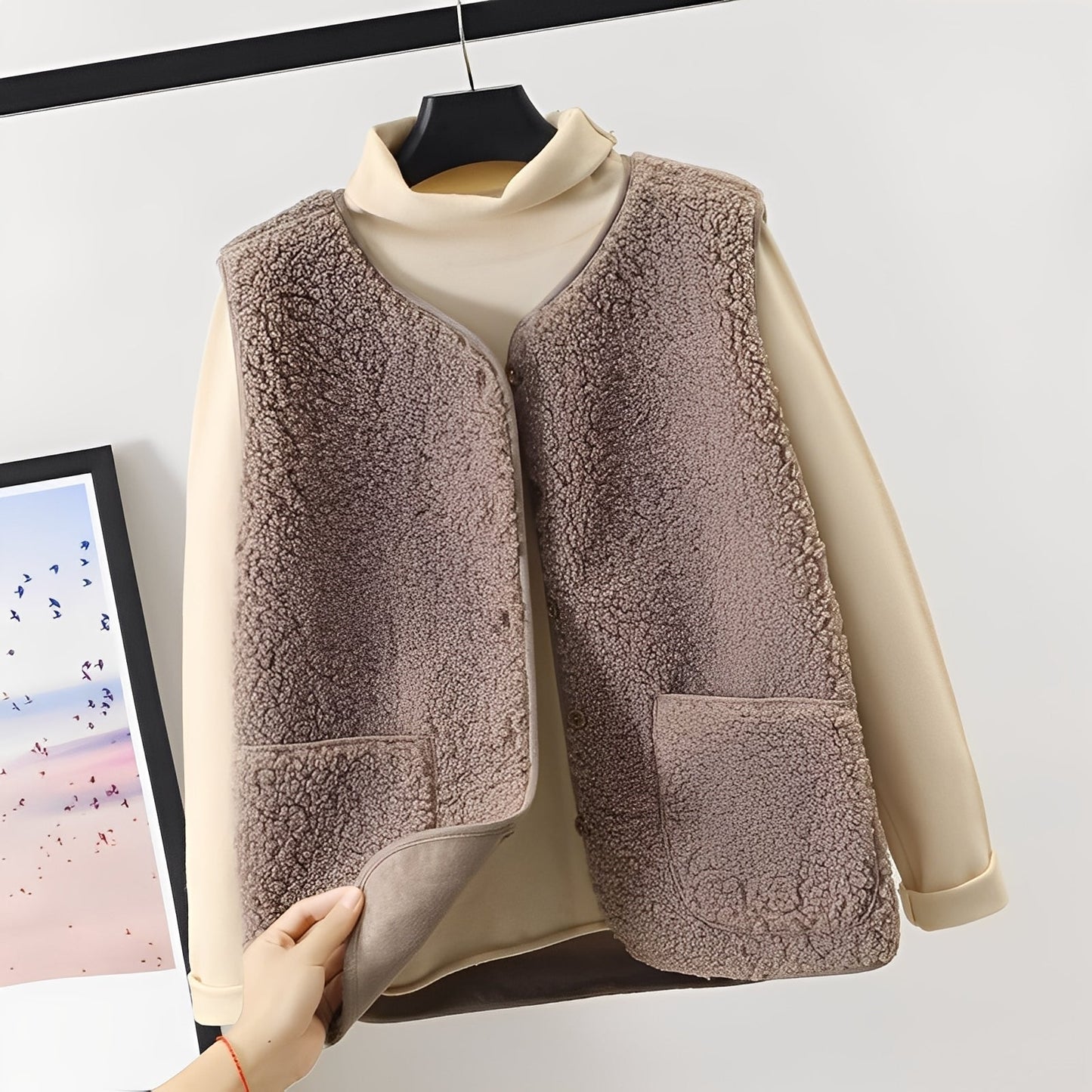 Veste stylée en peluche douce pour femme avec poches