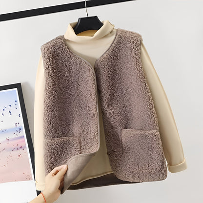 Veste stylée en peluche douce pour femme avec poches