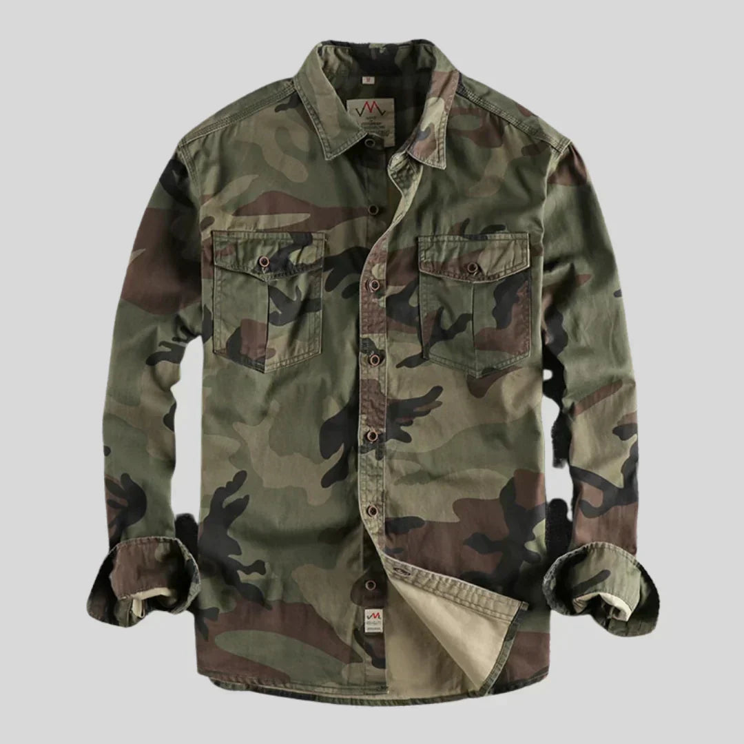 Overshirt homme camouflage manches longues à boutons