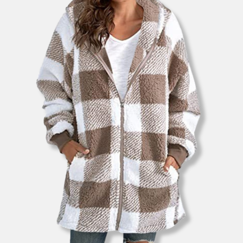 Sweat à capuche carreaux grande taille doux capuche zip
